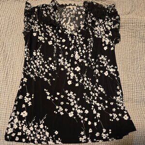 Womens black and white floral top